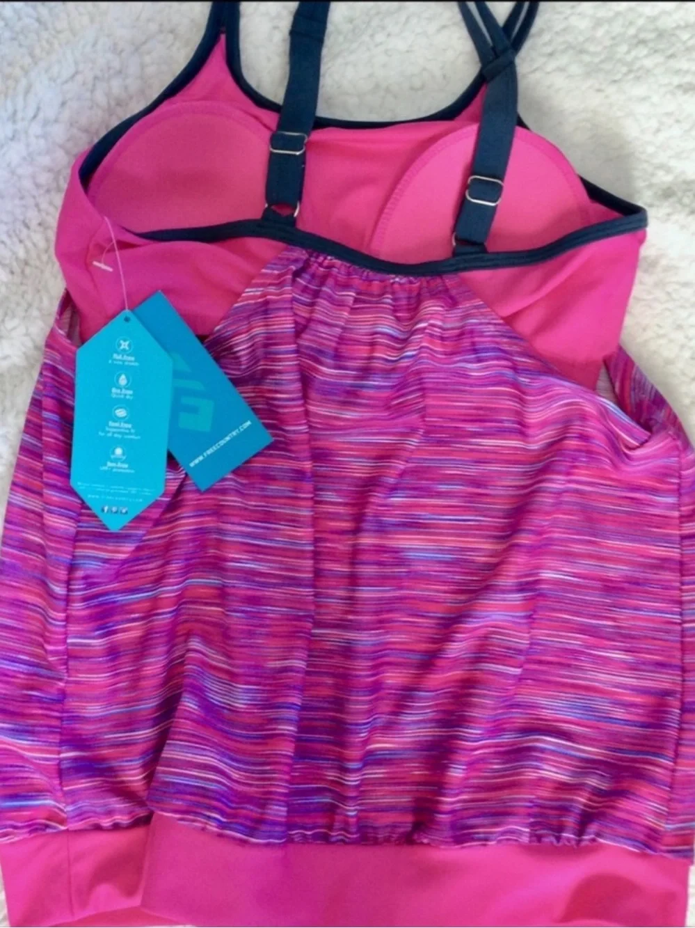 NWT Free Country Striped Swim Tankini Top